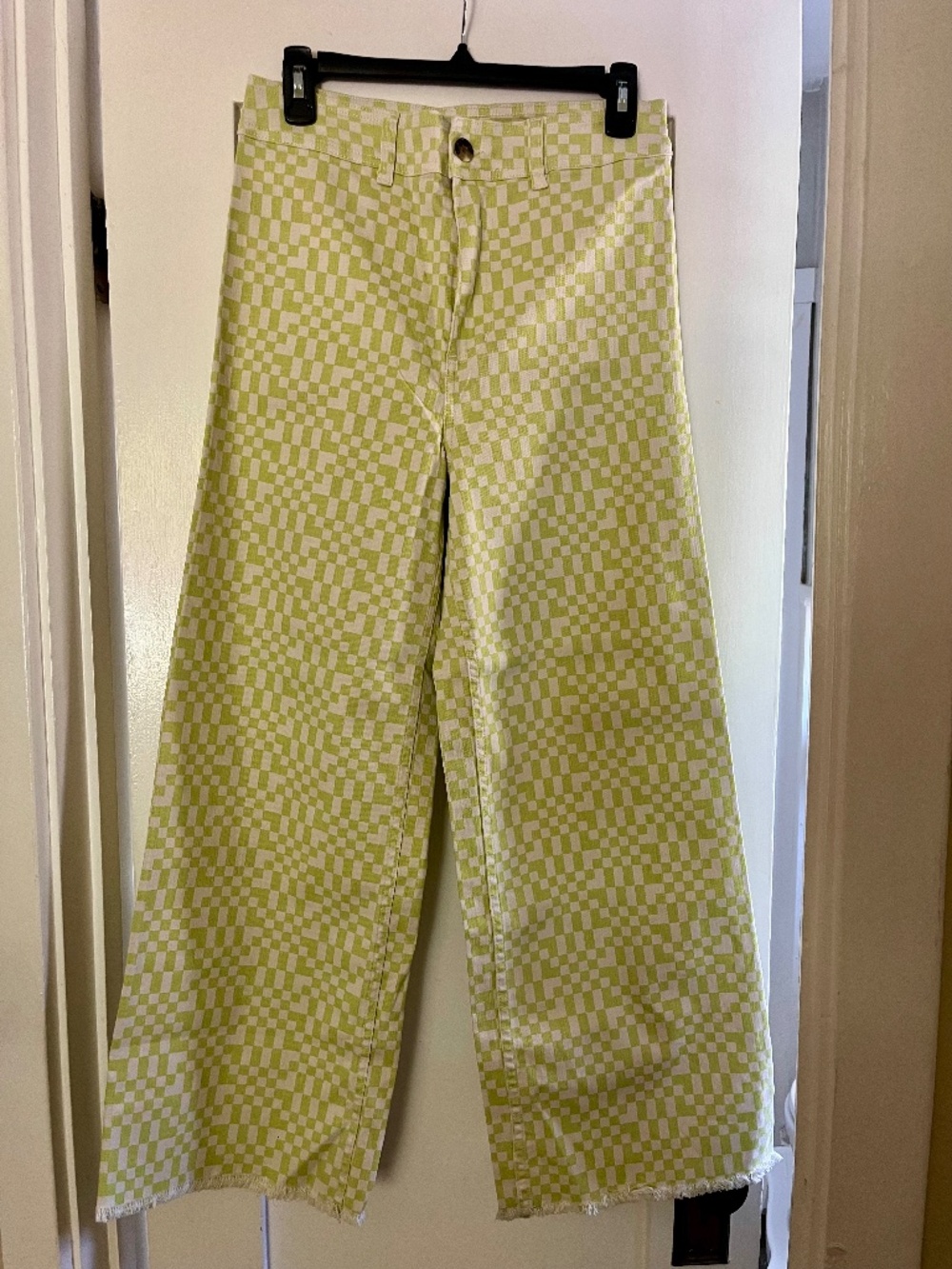 Billabong Free Fall Lime Green Checker Wide Leg Pants Size 29
